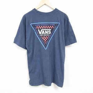 L/古着 バンズ VANS 半袖 ブランド Tシャツ メンズ ビッグロゴ クルーネック 薄紺 ネイビー 霜降り 24mar01 中古