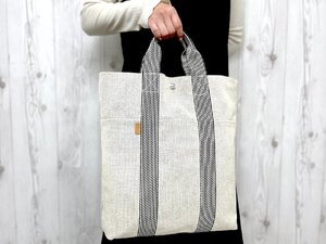 極美品 HERMES エルメス エールライン カバス ハンドバッグ トートバッグ バッグ キャンバス グレー×黒 A4収納可 メンズ 78961