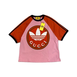 GUCCI × adidas 722927/リンガーTシャツ S オレンジ ピンク ホワイト ネイビー カーキ グッチ アディダス
