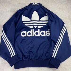 美品/XL相当☆ 90s adidas アディダス デサント ビック トレフォイルロゴ 3本線 トラックジャケット ジャージ サイドライン ロゴ刺繍