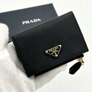 プラダ PRADA サフィアーノ 三角プレート コンパクト レディース 黒 ブラック ネロ 三角ロゴ メンズ 本革 正規品 鑑定済み