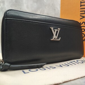 新型●LOUIS VUITTON ルイヴィトン メンズ ロックミー トリヨン ジッピーウォレット 長財布 ラウンド LV ロゴ金具 本革 レザー 黒 ブラック