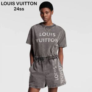 24ss 新作　☆極美品☆ LOUIS VUITTON ルイヴィトン　ヴィンテージエフェクト　デニム　セットアップ　Tシャツ　ハーフパンツ　レディース