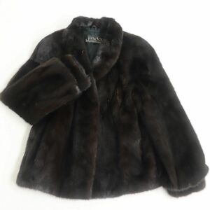 極美品★JINDO　SAGA MINK　サガミンク　本毛皮ショートコート　ダークブラウン　11号　毛質艶やか・柔らか◎