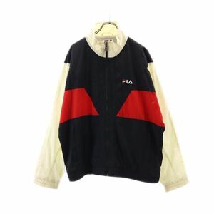 フィラ 90s オールド スポーツジャケット XL ブラック×レッド×アイボリー FILA 裏トリコット素材 ウインドブレーカー メンズ