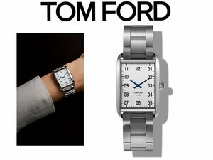 35万新品◆TOMFORD トムフォード N.001 ブラッシュド Sスティールケース ホワイトダイヤル レクタングル 3連リンクブレスレット腕時計 1円