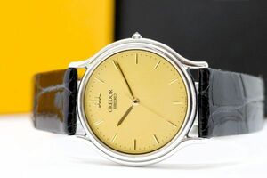 576　SEIKO CREDOR QZ　　8J81-6A30　　美品 セイコー クレドール ゴールド文字盤 クォーツ メンズ 腕時計 純正革ベルト 箱 取説