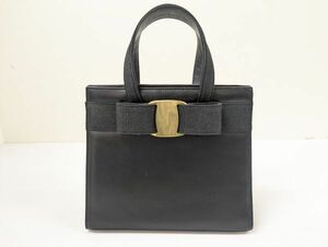 【1円～】Salvatore Ferragamo フェラガモ BA-21 4178 ヴァラリボン レザー 2WAY ハンドバッグ ショルダー ブラック系 美品 [A19]