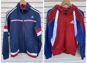 adidas アディダス トラックジャケット ジップ スウェットパーカー ジャージ レッド Lサイズ 中古品 古着 スポーツ メンズ レディース