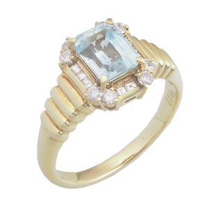 音羽屋■ アクアマリン/1.79ct ダイヤ/0.45ct K18YG デザイン リング 20.5号 鑑別カード付き 仕上済【中古】