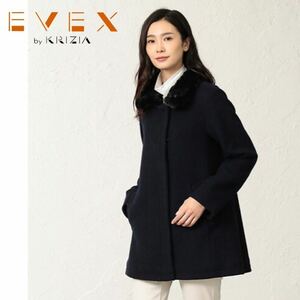 【EVEX by KRIZIA】エヴェックス バイ クリツィア 定価5万 ウールジャージーコート 46/3Lサイズ 15号 ネイビー レディース 大きいサイズ