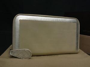 1円 ■美品■ BOTTEGA VENETA ボッテガヴェネタ レザー ラウンドファスナー 長財布 ウォレット 札入れ 小銭入れ グレージュ系 FH4811