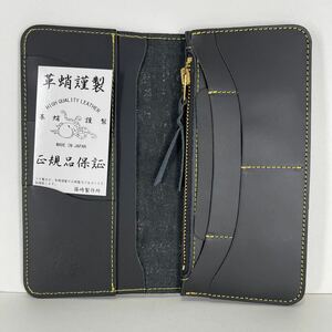 革蛸　台形ロングウォレット　サードタイプ　長財布　ブラック/イエローステッチ　正規品