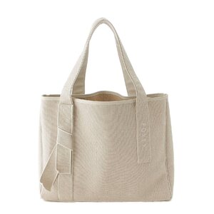 【フォクシー】Foxey　Anytime Tote キャンバス×レザー エニタイム トートバッグ 42136 ベージュ 【中古】【正規品保証】214029