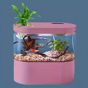 水槽セット 小型水槽 LEDライト ポンプ付き ピンク 21cm ミニ水槽 水草を育てる USB充電 金魚鉢 熱帯魚 プラスチック 飼育セット t965