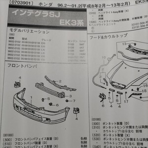 ■【パーツガイド】　ホンダ　インテグラＳＪ　(ＥＫ３系)　H8.2～　２００４年版 【絶版・希少】