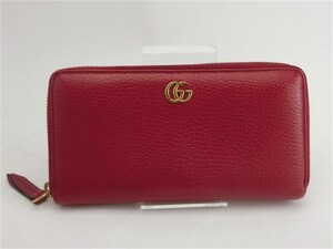 グッチ GG プチ マーモント ラウンドファスナー 長財布 レッド レザー GUCCI 456117 496334