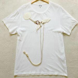 【超稀品・現行タグ】 LOEWE ロエベ メンズ 半袖 Tシャツ トップス カットソー アナグラム ワッペン 装飾 ロープ S ホワイト ロゴ刺繍