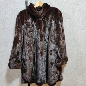 1円~【USED】Clair de Lune BY EMBA グラマ ミンク MINK 毛皮 ファー コート ミドル丈 レディース ブラウン 防寒具 着丈約90cm J131637