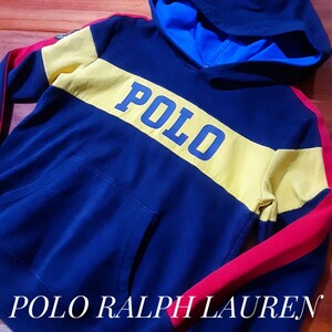 最値!生産終了!希少完売旧モデル!名作カレッジカラー!ポロ ラルフローレン(POLO Ralph Lauren)スウェット パーカー!紺黄 キッズサイズ S(7)