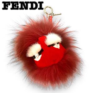 FENDI　フェンディ　バグズモンスター　チャーム　キーリング　キーホルダー　ファー　レッド　美品