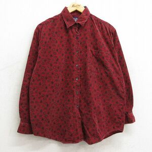 古着 ギャップ GAP 長袖 シャツ レディース 90s コーデュロイ 葉 総柄 コットン エンジ他 23dec04 中古 ブラウス トップス