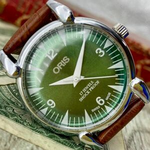 【紳士的】★送料無料★ オリス ORIS メンズ腕時計 グリーン シルバー 手巻き ヴィンテージ アンティーク