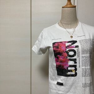 【人気】グラニフ　graniph Tシャツ 半袖カットソー　ビッグプリント　花柄ローマ字プリント　ユニセックス　ホワイト　SSサイズ