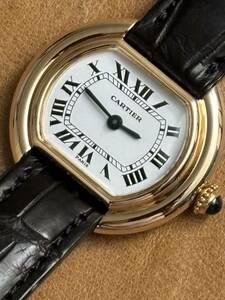 18K無垢手巻きクラック無し！【CARTIER ELLIPSE Louis Cartier Collection】稀少PARIS文字盤 OH済 純正Dバックル付 ルイカルティエCPCP