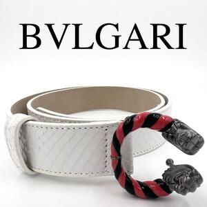 希少 BVLGARI ブルガリ ベルト レオーニ パイソン レザー ホワイト