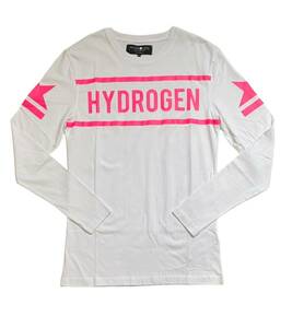 【美品】HYDROGEN ハイドロゲン ロンT プリント ホワイト ピンク 長袖Tシャツ メンズM 