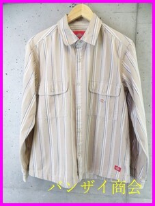 1210b8◆良品です◆DICKIES ディッキーズ 長袖ストライプシャツ L/ワークシャツ/ジャケット/ワークパンツ/オールインワン/ツナギ/アメカジ