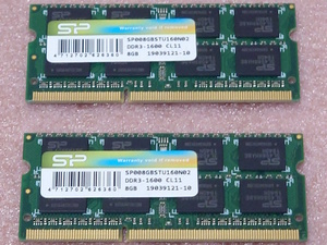 □SiliconPower SP008GBSTU160N02 2枚セット - PC3-12800S/DDR3-1600 204Pin DDR3 S.O.DIMM 16GB(8GB x2) 動作品