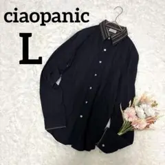 ciaopanic メンズ 長袖シャツ ブラック L ストライプ 重ね着風 秋冬