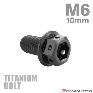 M6×10mm P1.0 64チタン合金 ホールヘッド 六角ボルト フランジ付き ブラック 車/バイク/自転車 1個 JA1742