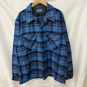 CC28 PENDLETON L アメリカ古着　USA製　長袖　ウールシャツ　チェック　襟付き　ブルー　ペンドルトン　メンズ