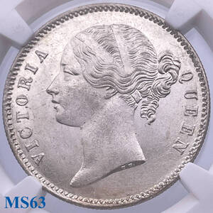 ★TOP5★ MS63 ヤングヘッド 1840B＆C 英領インド ヴィクトリア女王 1ルピー NGC イギリス 英国 銀貨 アンティーク 世界コイン 044