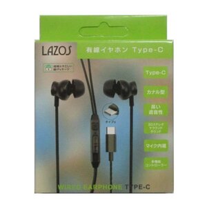 新品 Lazos カナルタイプ 有線イヤホン USB Type-C マイク内蔵 ブラック