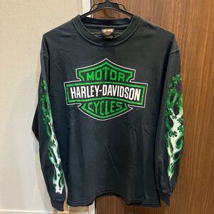 ハーレーダビッドソン 袖フレイム 長袖Tシャツ ロンT エンブレム クローバー　Mサイズ　 ファイヤーパターン ロンT HARLEY DAVIDSON