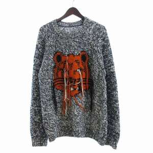 ケンゾー intarsia knit tiger jumper セーター ニット 長袖 クルーネック フリンジ FB65PU6323TD グレー オレンジ M ☆AA★ メンズ