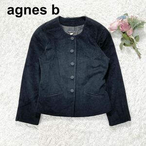 アニエスベー agnes b ノーカラージャケット 1 ブラック ヴィンテージ カシミヤ混 レディース B12409-56