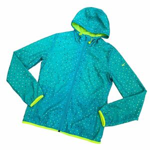 IA35 NIKE ナイキ DRI-FIT 長袖 ジップアップ ジャケット 上着 羽織り トップス ポリエステル93% 他 緑系 総柄 キッズ レディース M