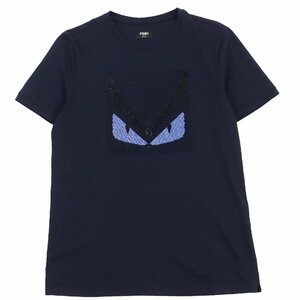 極美品●FENDI フェンディ 2019年製 FY0626 ラインストーン モンスター バグズアイ 半袖Ｔシャツ ネイビー 46 イタリア製 正規品 メンズ