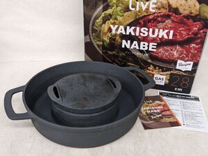 jj737● ドウシシャ/DOSHISHA LIVE YAKISUKI NABE ジューシー焼きすき焼き 28cm すき焼き鍋 ガス火専用 鉄鍋 鉄鋳物 鉄器 すき鍋/100