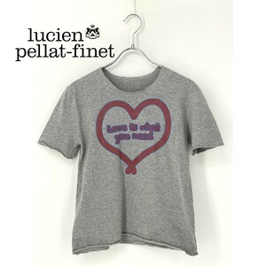 A8662/美品 春夏 Lucien Pellat-Finet ルシアン・ペラフィネ 半袖 切りっぱなし プリント Tシャツ カットソー M程 灰色 レディース メンズ