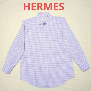 HERMES エルメス メンズ　シャツ　チェック　パープル　Ｍ