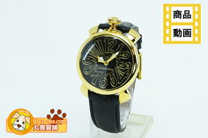 GaGa MILANO ガガミラノ マヌアーレ ビバリーヒルズ 40mm メンズ GP 革ベルト Qz 5021.BK.BH 中古品 程度A