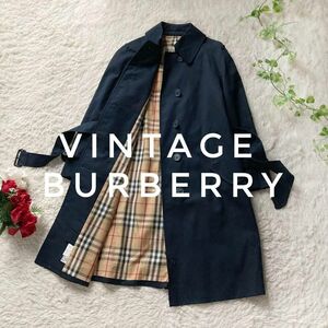 オールドバーバリー ヴィンテージ 60～70s REGタグ シングルトレンチコート 裏地ノバチェック 紺 ネイビー BURBERRY’S バーバリーズ