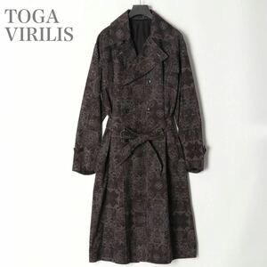 【新品】即決★TOGA VIRILIS トーガ ビリリース ★トレンチコート ネイビーアウター ミリタリーテイスト サイズ：44 19FW 総柄 雪 結晶