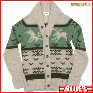 即決★DIESEL★メンズ S カーディガン ニット セーター グレー トナカイ 長袖 ジャンパー 上着 アウター